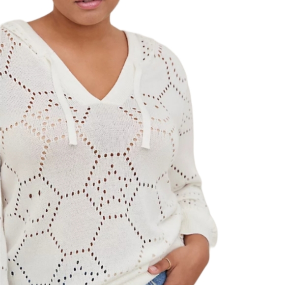 Torrid NWOT Size 6X - ivory pointelle hooded drop shoulder sweater - Picture 4 of 13
